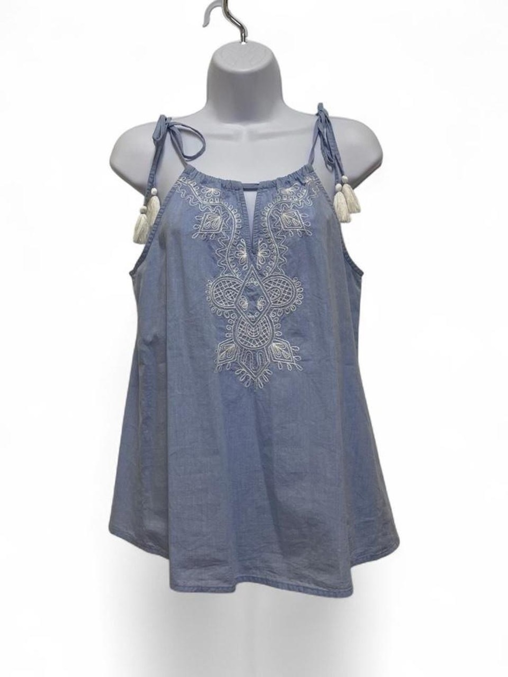 Vineyard Vines Light Blue Chambray Embroidered Tie-Shoulder Top Size 4